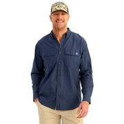 HUK Next Level Men's Long Sleeve Fishing Button-Down Shirt, UPF 50+ Sun Protection, 4-Way Stretch, Moisture-Wicking, Naval Academy, Large, H1500215