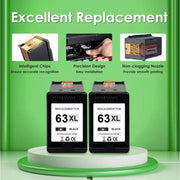 Kingjet 63XL Black Ink Cartridge Compatible for HP 63 Black Ink for HP Ink 63 63XL (2 Pack) - Eco-Friendly