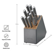 KitchenAid KE12STETBXCGW Classic 12-Piece Japanese Steel Knife Block Set with Built-In Sharpener, Charcoal Gray