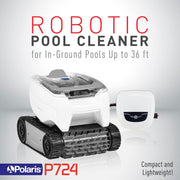 Polaris P724 Robotic Automatic Pool Cleaner, Cyclonic Vacuum Technology, Lightweight Compact Design, Energy Efficient, Cleans Floors Walls Waterline, For In-Ground Pools Up to 36 ft, F724