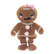 Holiday Time Animated Musical Gingerbread Girl Plush, Brown and White, 12.5 Inch, Pink Bow