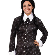 Rubies Wednesday Addams Classic Adult Costume, Black Dress with White Collar and Cuffs, Skull Print, Lightweight Polyester, XS