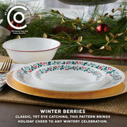 Corelle Winter Berries 18-Piece Dinnerware Set, Chip Resistant Triple-Layer Glass, Microwave and Dishwasher Safe, Service for 6, 1152589