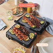 Beautiful 2-in-1 Panini Press & Grill with Detachable Ceramic Plates, 1200W, Adjustable Temperature, Black Sesame, 19988