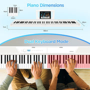 Terence V50 Digital Piano Keyboard, 88-Key Weighted with Ivory Texture, Foldable White Design, Bluetooth MIDI and Audio, 30W Speakers