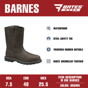 Bates Work by Wolverine MNBW26AA002 Men's Barnes Waterproof Steel Toe Pull-On Work Boot, Brown, Medium Width, 14