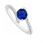 Precious Stone PR1055762 Sapphire & Diamond Engagement Ring 14K White Gold, 0.50 CT, Size 9