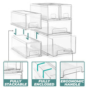 Sorbus Clear Stackable Storage Drawers, 2 Medium and 4 Small Plastic Organizer Bins with Handles