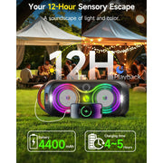 RUIMATECH T9 Portable Bluetooth Party Speaker, 80W Peak Power, True Wireless Stereo, Dynamic 8-Color Light Show