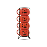 Way To Celebrate Halloween Pumpkin Stackable Mug set with Iron Rack, Orange