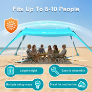 Easierhike 10x10 Beach Tent Sun Shelter, UPF 50+ Sun Protection, Windproof, Water-Resistant, Portable with Carry Bag, Turquoise