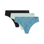 Under Armour Women's 3-Pack Pure Stretch No Show Thong Underwear, Enamel Blue Print, X-Large