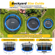 Mersco 14ft Pumpkin-Shaped Outdoor Trampoline with Safety Enclosure Net, Galvanized Steel Frame, Blue