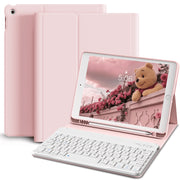 KVTVOU Tablet Keyboard Case with Detachable Wireless Bluetooth Keyboard, Pencil Holder, Pink, Compatible with iPad 9th/8th/7th Generation 10.2-Inch