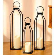 Perfnique Set of 3 Black Metal Lanterns with Flameless Timer Candles, Modern Farmhouse Decorative Outdoor Lanterns F-LTD-C3-PN-BKE