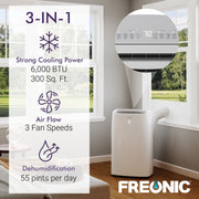 Freonic FHCP061AKR 9,000 BTU (6,000 BTU DOE) 115V 300 sq.ft. Portable Air Conditioner, White