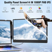 Portable Monitor Revolution S2 Laptop Screen Extender, 14-Inch IPS Full HD 1080P Triple Portable Monitor