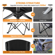 KingCamp Oversized Camping Chair, Heavy Duty 300 lbs Support, Fully Padded Ergonomic Design, Built-in Cooler Bag, Mesh Cup Holder, Large Side Pocket, Black