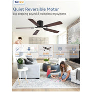 Zardon 52 Modern Ceiling Fan with Light, Remote Control, Flush Mount, Low Profile, Ultra-Quiet DC Motor, 6 Speeds, Indoor Y24FSD0005