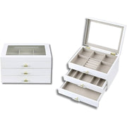 Hives and Honey 1321-694 Dani White Jewelry Box with Glass Top, 2 Drawers, Gold Acrylic Hardware, Ring Rolls, Divided Compartments, Anti-Tarnish Felt, 8.5 in
