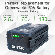 BOTKK LB60A00 60V 2.5Ah Lithium Ion Power Tool Battery Compatible with Greenworks Pro Cordless Lawn Mower and Leaf Blower