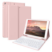 Aoub iPad Keyboard Case with Detachable Wireless Bluetooth Keyboard, Pencil Holder, Folio Stand, Soft TPU Back, Pink, for 10.2 Inch 7th 8th 9th Generation