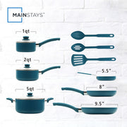 Mainstays 12-Piece Ceramic Nonstick Cookware Set, Aluminum Pots and Pans, Corsair Blue