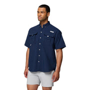 Columbia PFG Bahama II Men's Short Sleeve Button-Down Shirt, UPF 50 Sun Protection, Quick-Dry Nylon, Mesh-Lined Vents, Collegiate Navy, XL, 101165
