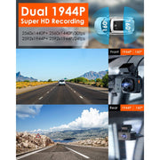 Vantrue Element 2 Dual Dash Cam, 2.7K Front and Rear Cameras, Voice Control, WiFi, GPS, Night Vision, 24H Parking Mode, Supports 512GB