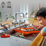 LEGO City Coast Guard Rescue Boat & Helicopter Building Toy Set with 2 Floating Dinghies, 5 Minifigures, Dog Figure, Ages 7+, 60504