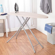 Seymour Home Products Adjustable Height Ironing Board, 18in Wide Steel Frame, 100% Cotton Cover, Iron Rest, Beige Linen, 4760224