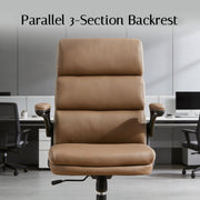 TMV Ergonomic Executive Desk Chair, Tan PU Leather, Adjustable Arms, Swivel, Rocking Function
