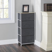 Home Basics 4 Drawer Fabric Dresser Rolling Storage Cart with Solid Wood Top, Grey