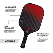 Reebok 7 Piece Pickleball Equipment Set for 2 Players, Fiberglass Paddles with Honeycomb Core, 4 Pickle Balls, Carry Bag, Red, RPKDB213-RED-T30-12