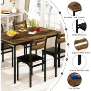Recaceik Dining Room Table Set with 4 Upholstered Chairs Brown
