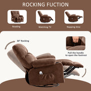 JONPONY Massage Swivel Rocker Recliner Chair with Heated Vibration Massage, Ergonomic Lumbar Support, USB Charge Port, 2 Cup Holders, Side Pocket, Brown
