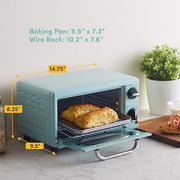 Elite Gourmet Americana Retro 2-Slice Toaster Oven, 1000W, Adjustable 60-Minute Timer, 10L Capacity, Mint, ETO147M