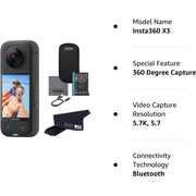 Insta360 X3-ALT2 360 Degree Waterproof Action Camera, Black