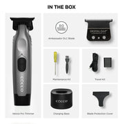 Cocco Veloce Pro Hair Trimmer, Digital Gap Ambassador DLC Blade, High-Torque Brushless BLDC Motor, All-Metal Aluminum Alloy, Lithium-Ion Battery, Matte Grey