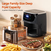 HOMSHADE AirFryer3 r with 8 Food Preset, LED Digital Touch Screen, Roast, Reheat, Dehydrate, Bake, Steam
