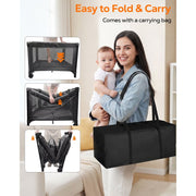 RUPOUN Baby Playards, Foldable Nursery Center Playpen and Toy Mobile, Portable Travel Bassinet, Locking Wheels, Gray