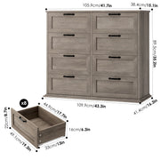 Homfa BOT-PB-013 Horizontal 8 Drawer Dresser, Wood Storage Cabinet Double Dresser for Bedroom Living Room, Gray