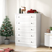 IDEALSOUL 5 Drawer Dresser with Carved Panels, White - Durable