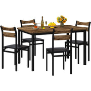 Recaceik Dining Room Table Set with 4 Upholstered Chairs Brown