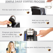 Mixpresso Single Serve Coffee Maker, 4 Brew Sizes, 45oz Removable Water Tank, Rapid Brew Technology, Auto Shut-Off, Gray, K4GRY00