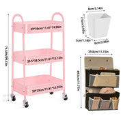 SERVXIN Baby Diaper Caddy Organizer Cart, Metal 3-Tier Rolling Storage Cart with 360 Swivel Wheels, White