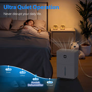 Aootek MAX 30-Pints Dehumidifier, White, 3000 Sq. Ft Coverage, 0.6 Gal Tank, Humidity Control, Timer, Drain Hose, D05