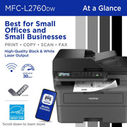 Brother MFC-L2760DWW Wireless Compact Monochrome All-in-One Laser Printer, Copy, Scan & Fax