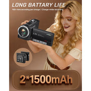 Keculbo Video Camera, 2.7K QHD Camcorder, 56MP Photos, 16X Digital Zoom, 2.8-Inch LCD, Dual Batteries, 32GB Memory Card, Black, VD-110