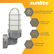 Sunlite LED Outdoor Vapor Tight Light Fixture, 21 Watts, 2562 Lumens, Color Selectable 3000K/4000K/5000K, Dimmable, Grey, 88144-SU